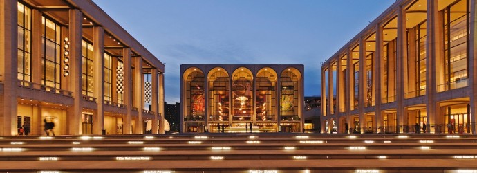 LED Lighted staircase, Lincoln Center for the Performing Arts, Lincoln Center Plaza, New York City, New York, USA